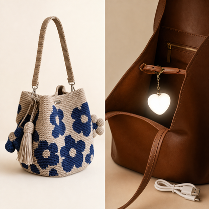 Boho Crochet Flower Bucket Bag with Tassel
