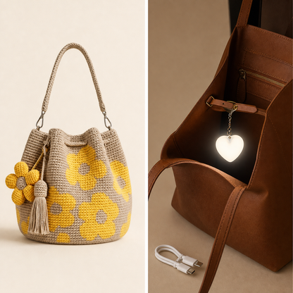 Boho Crochet Flower Bucket Bag with Tassel