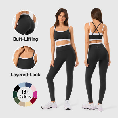 Women 2 Piece Seamless Workout Outfit, Padded Sports Bra + High Waist Yoga Leggings Gym Tracksuit Set